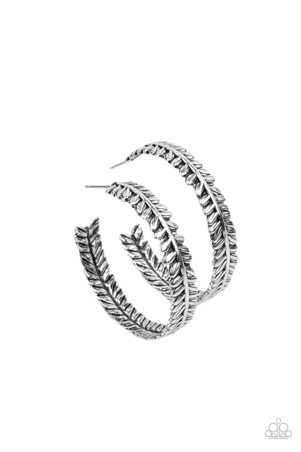 Paparazzi Accessories-Laurel Gardens Silver Leafy Hoop Earrings