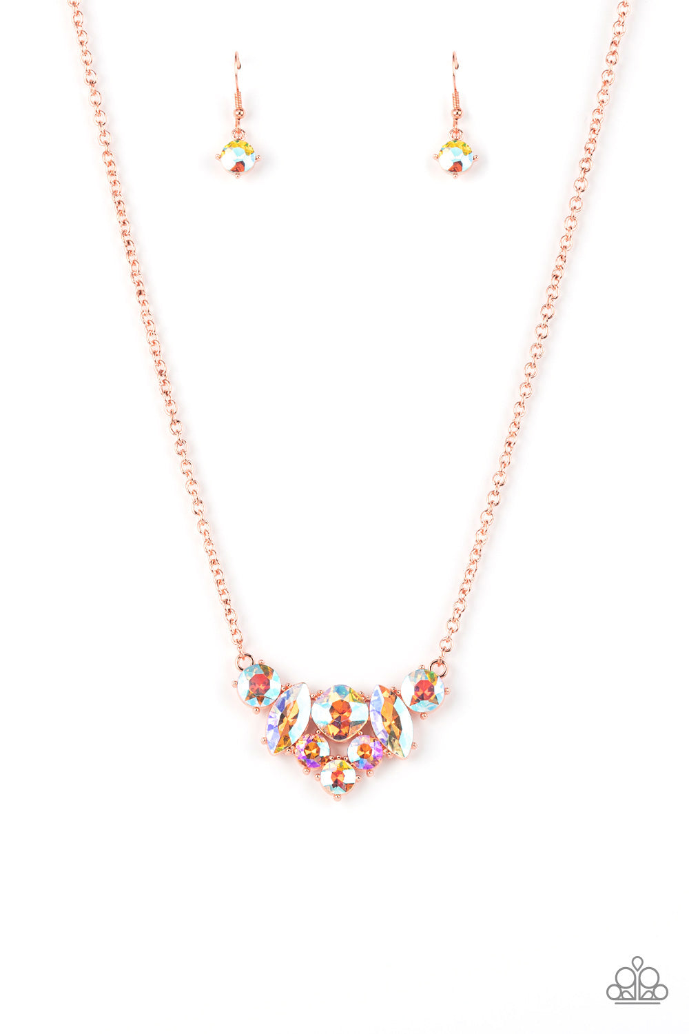 Paparazzi Accessories-Lavishly Loaded Copper Peach Marquise Gem Necklace Set