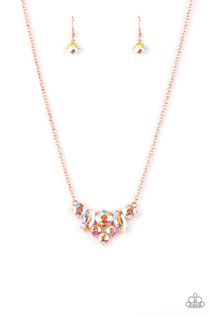 Paparazzi Accessories-Lavishly Loaded Copper Peach Marquise Gem Necklace Set