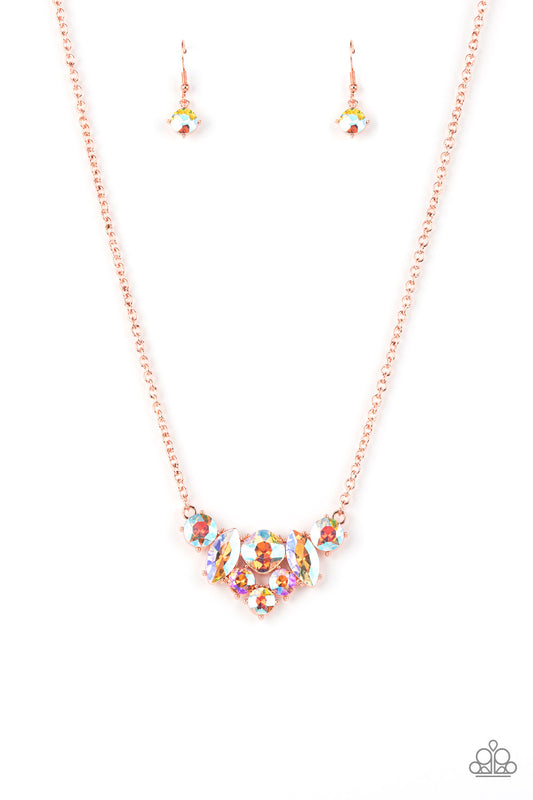 Paparazzi Accessories-Lavishly Loaded Copper Peach Marquise Gem Necklace Set