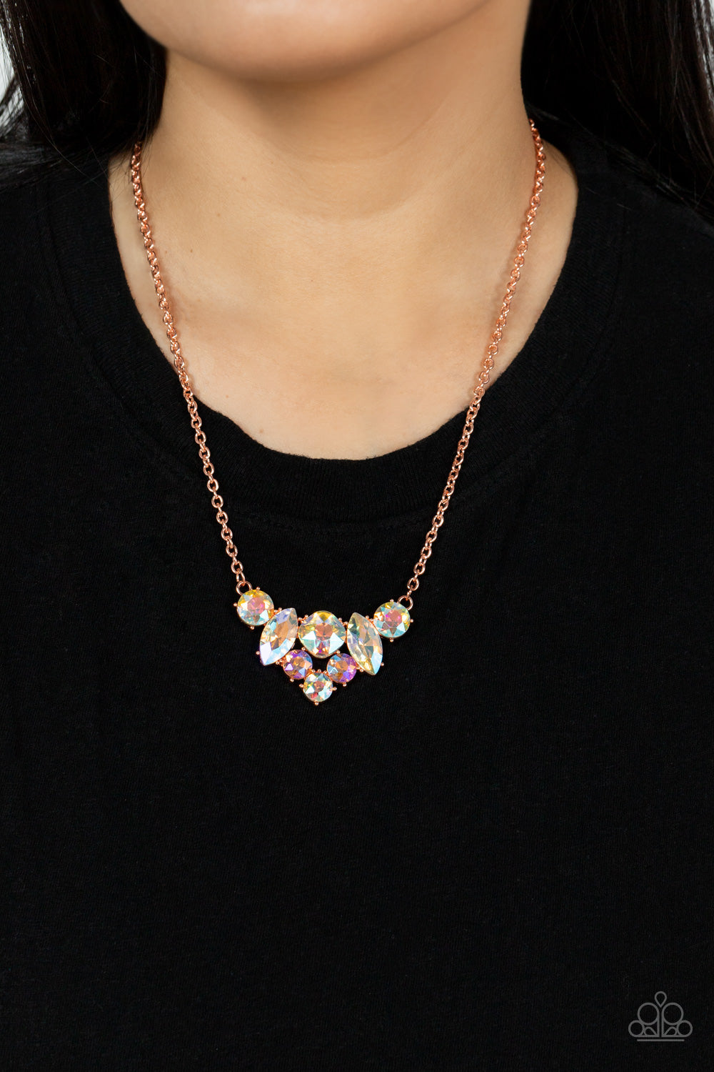 Paparazzi Accessories-Lavishly Loaded Copper Peach Marquise Gem Necklace Set
