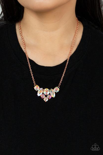 Paparazzi Accessories-Lavishly Loaded Copper Peach Marquise Gem Necklace Set