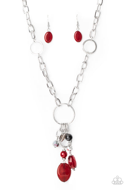 Paparazzi Accessories-Lay down Your Charms Red Pearly Necklace Set