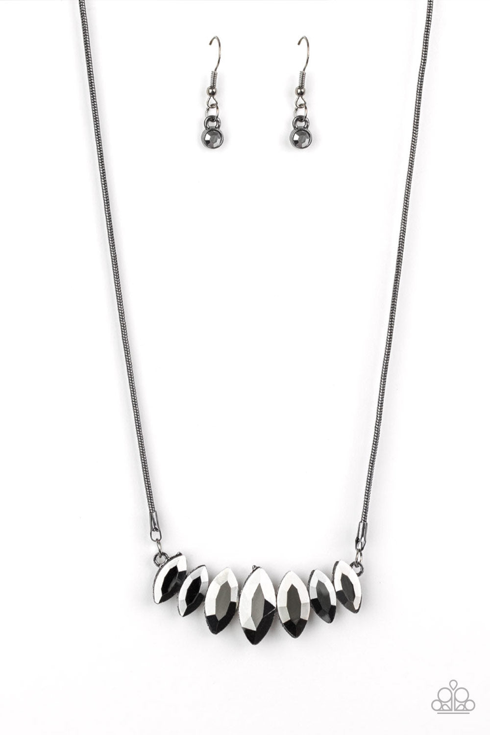 Paparazzi Accessories-Leading Lady Black Glittery Marquise Necklace Set