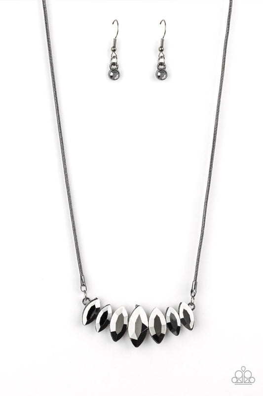 Paparazzi Accessories-Leading Lady Black Glittery Marquise Necklace Set