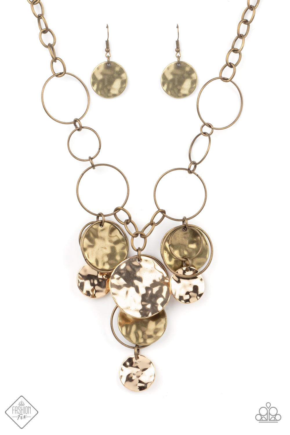 Paparazzi Accessories-Learn the HARDWARE Way Brass Disc Necklace Set