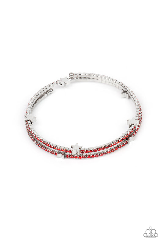 Paparazzi Accessories-Let Freedom BLING Red Dainty Star Wrap Bracelet