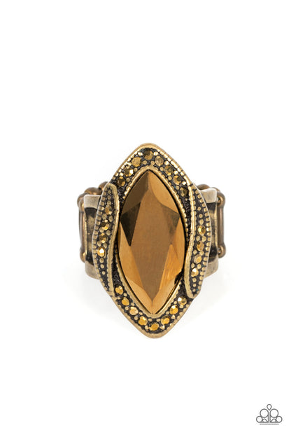 Paparazzi Accessories-Let Me Take A REIGN Check Brass Marquise Cut Ring