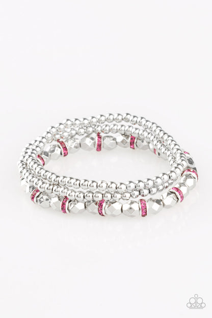 Paparazzi Accessories-Let There BEAM Light Pink Dainty Rhinestone Bracelet