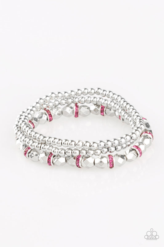 Paparazzi Accessories-Let There BEAM Light Pink Dainty Rhinestone Bracelet