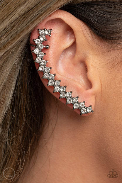 Paparazzi Accessories-Let There Be LIGHTNING Black White Rhinestone Zigzag Earrings