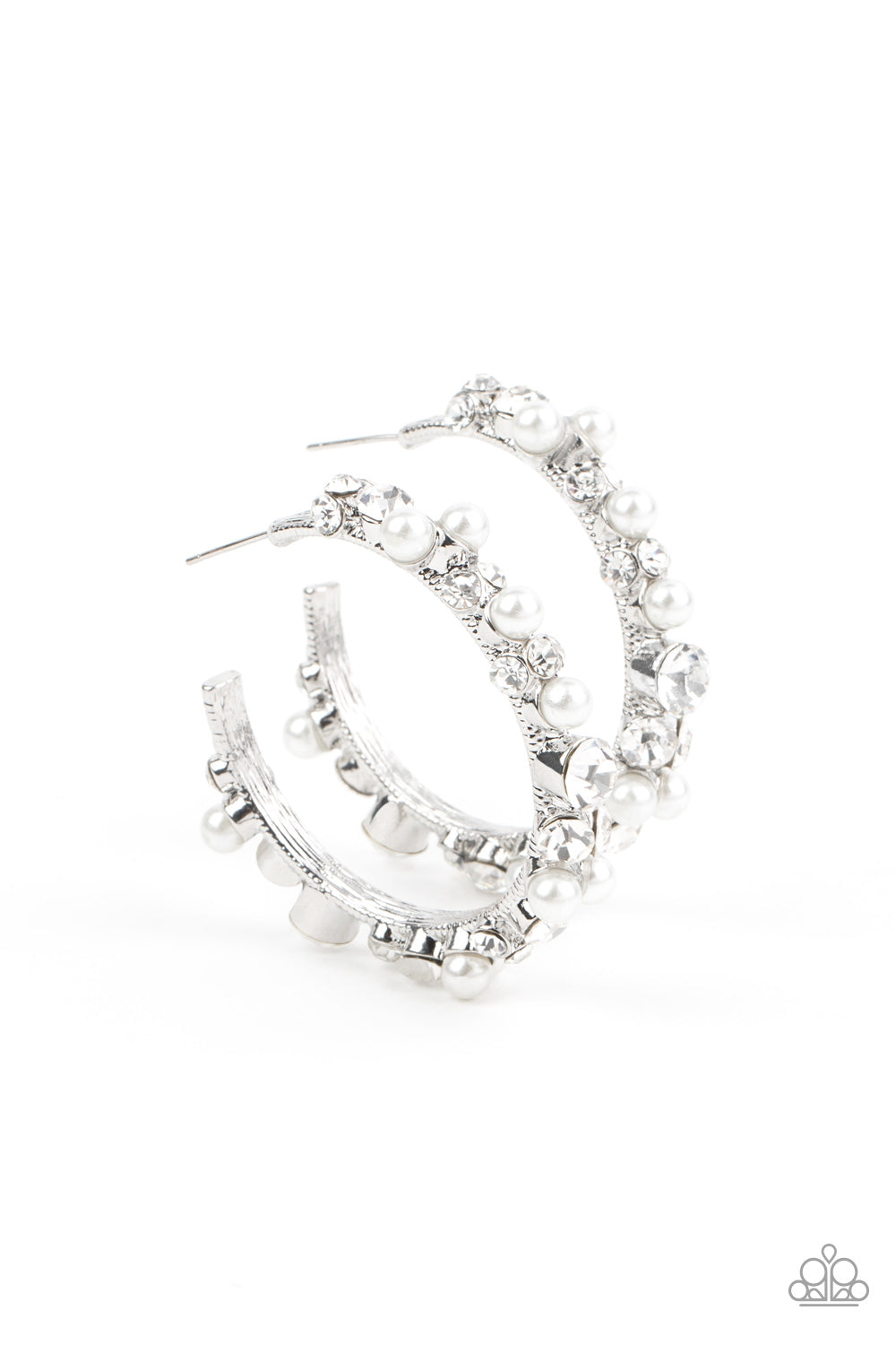 Paparazzi Accessories-Let There Be SOCIALITE White Glassy Rhinestone Earrings