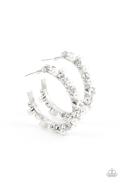 Paparazzi Accessories-Let There Be SOCIALITE White Glassy Rhinestone Earrings