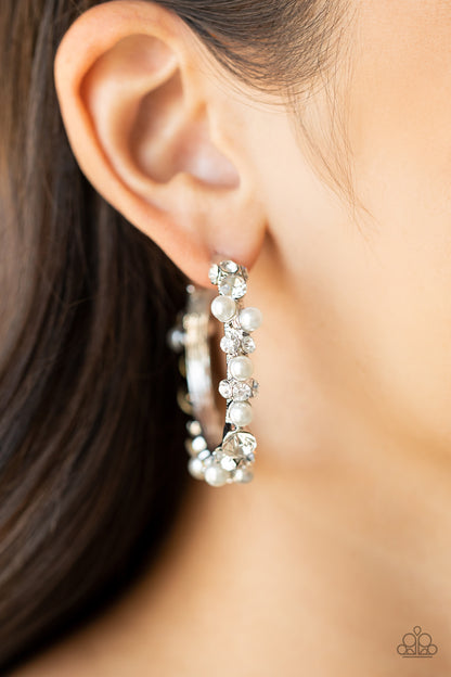 Paparazzi Accessories-Let There Be SOCIALITE White Glassy Rhinestone Earrings