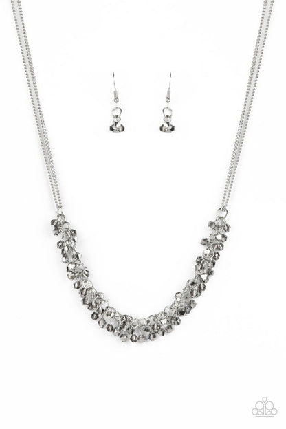 Paparazzi Accessories-Let There Be TWILIGHT Silver Smoky Crystal Bead Necklace Set