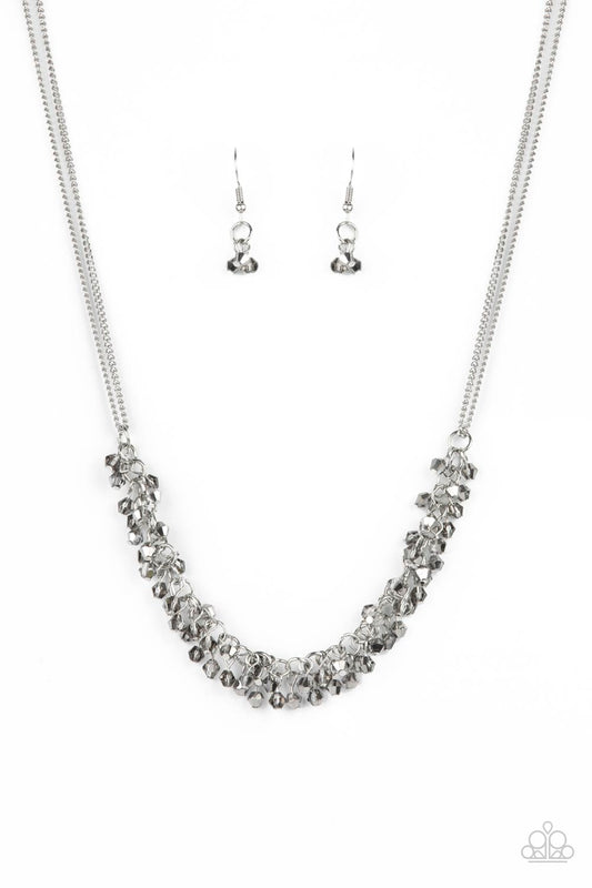 Paparazzi Accessories-Let There Be TWILIGHT Silver Smoky Crystal Bead Necklace Set