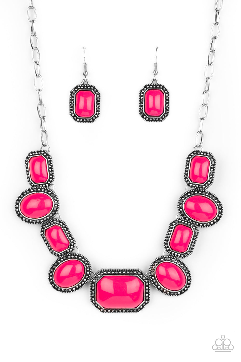 Paparazzi Accessories-Lets Get Loud Pink Peacock Necklace Set