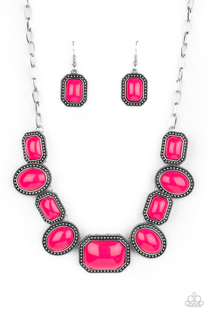 Paparazzi Accessories-Lets Get Loud Pink Peacock Necklace Set