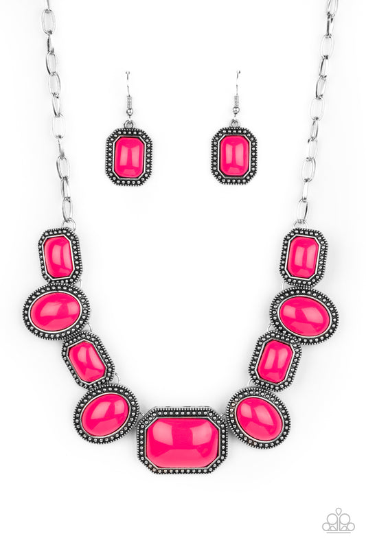 Paparazzi Accessories-Lets Get Loud Pink Peacock Necklace Set