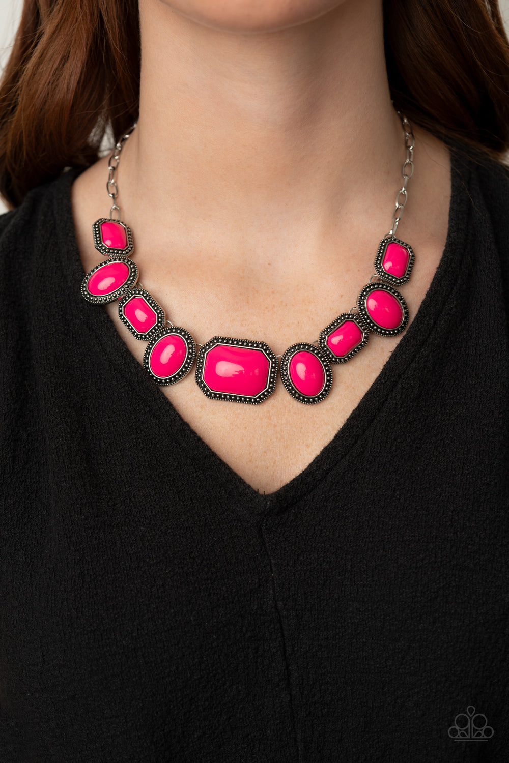 Paparazzi Accessories-Lets Get Loud Pink Peacock Necklace Set