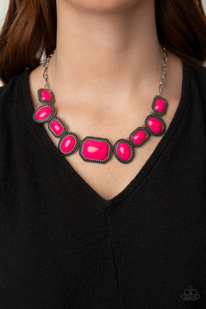 Paparazzi Accessories-Lets Get Loud Pink Peacock Necklace Set