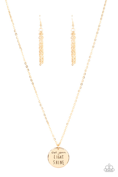 Paparazzi Accessories-Light It Up Gold Inspirational Let Your Light Shine Necklace Set