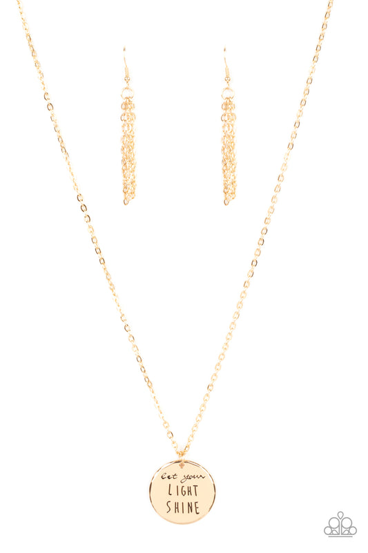 Paparazzi Accessories-Light It Up Gold Inspirational Let Your Light Shine Necklace Set
