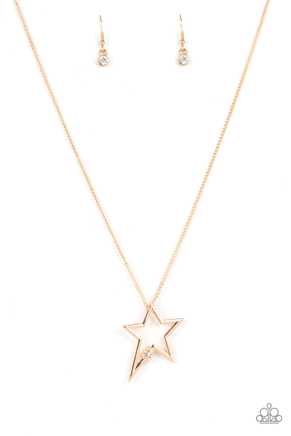 Paparazzi Accessories-Light Up The Sky Gold White Rhinestone Star Necklace Set