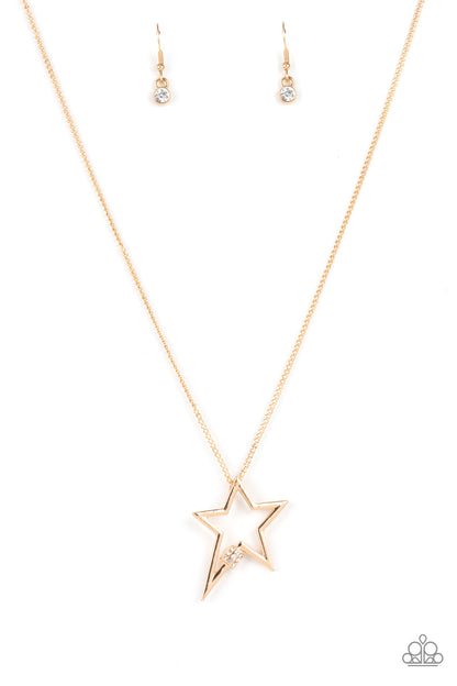 Paparazzi Accessories-Light Up The Sky Gold White Rhinestone Star Necklace Set