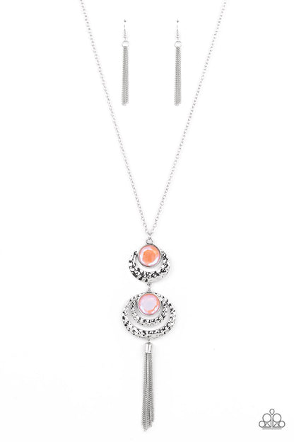 Paparazzi Accessories-Limitless Luster Orange Hammered Silver Necklace Set