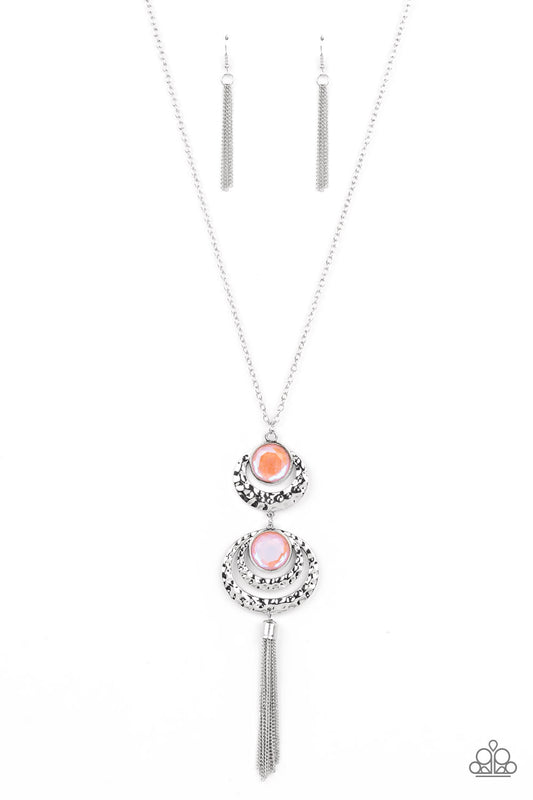 Paparazzi Accessories-Limitless Luster Orange Hammered Silver Necklace Set