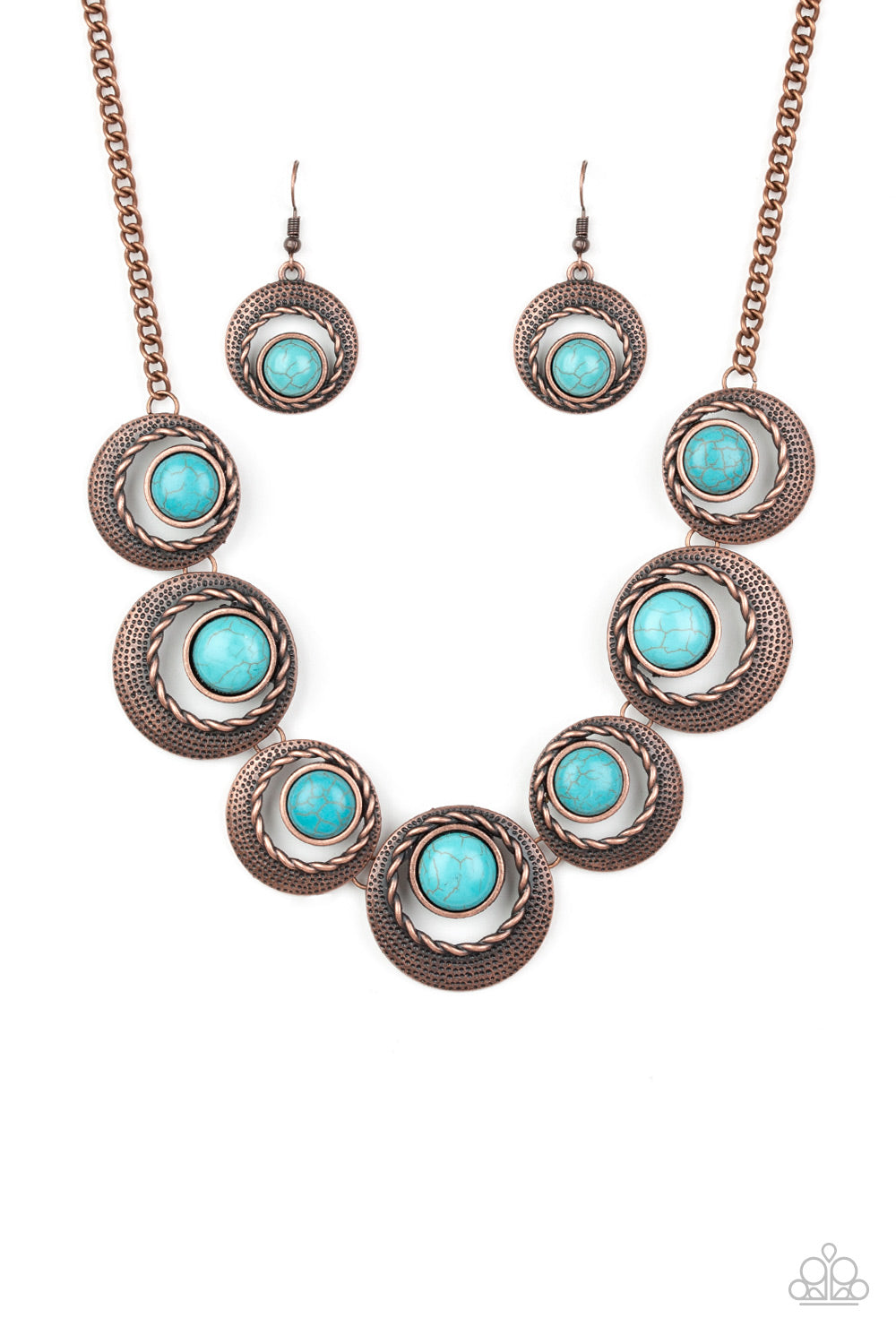Paparazzi Accessories-Lions, Tigers, and Bears Copper Turquoise Necklace Set