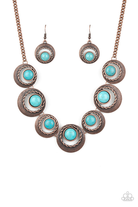 Paparazzi Accessories-Lions, Tigers, and Bears Copper Turquoise Necklace Set