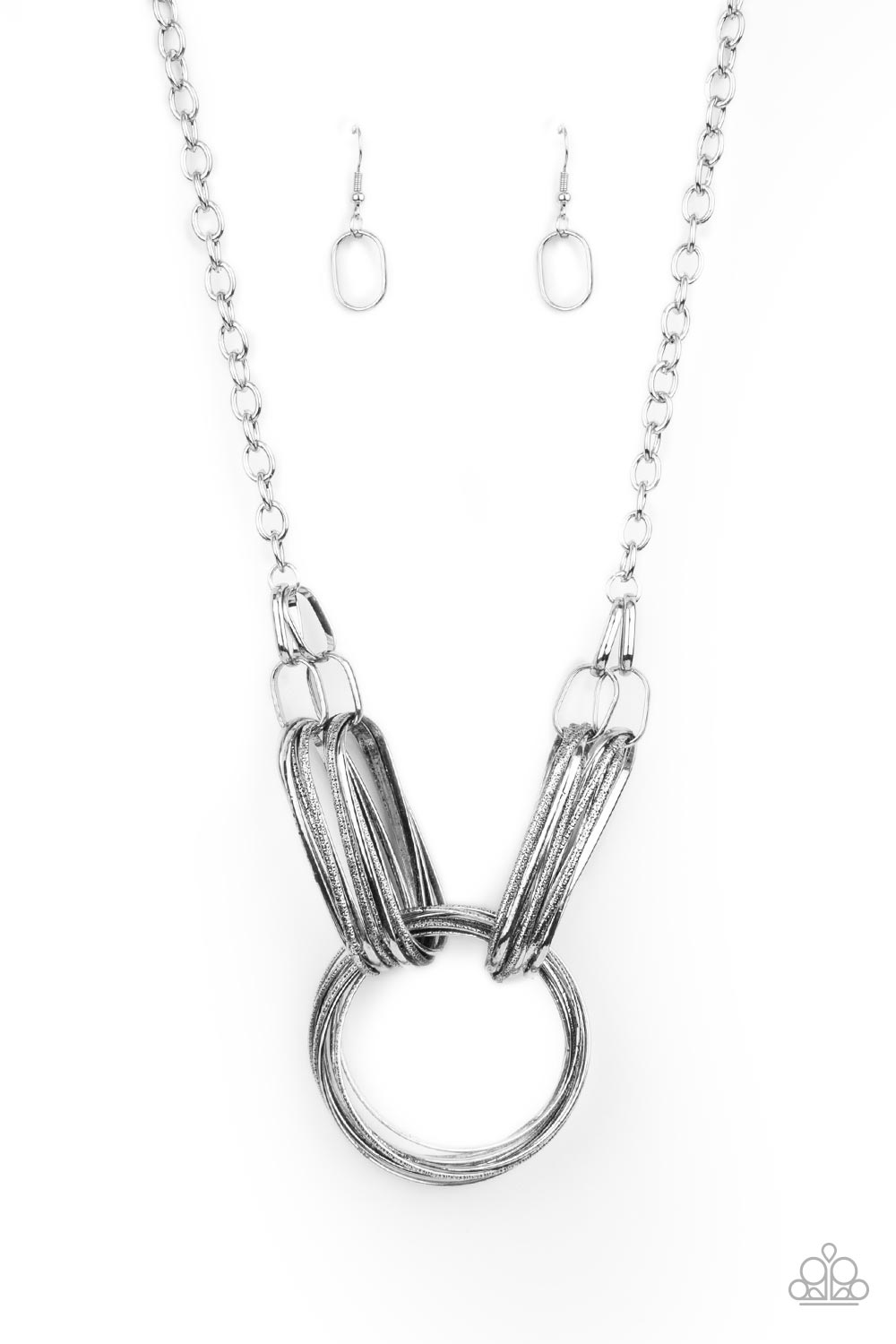 Paparazzi Accessories-Lip Sync Links Silver Oblong Rustic Necklace Set