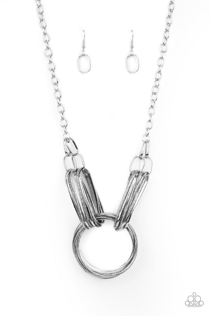 Paparazzi Accessories-Lip Sync Links Silver Oblong Rustic Necklace Set