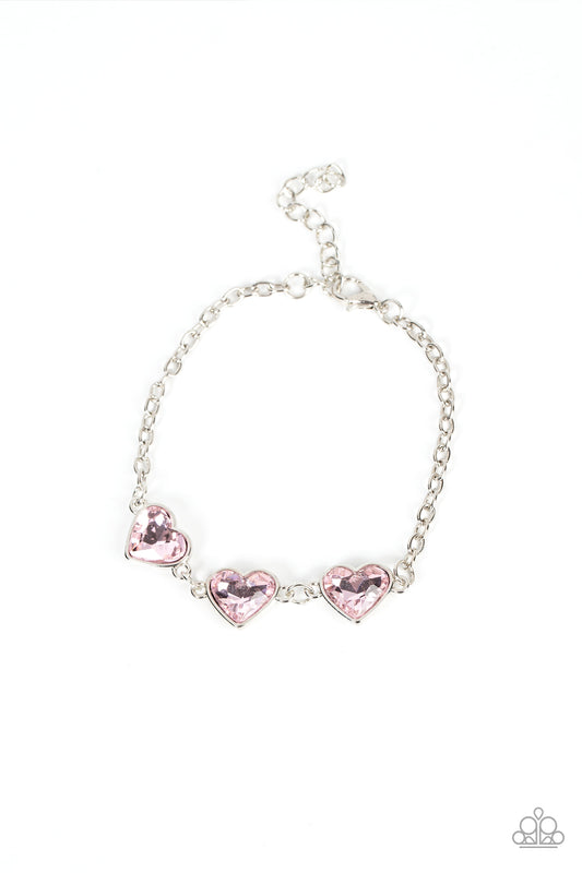 Paparazzi Accessories-Little Heartbreaker Pink Trio Heart Bracelet