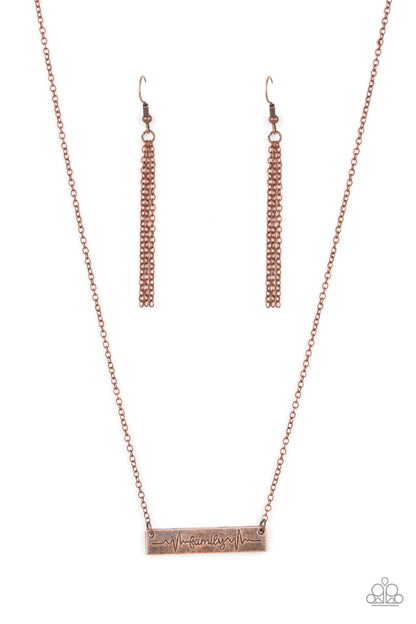 Paparazzi Accessories-Living The Mom Life Copper Inscribed "Family" Necklace Set