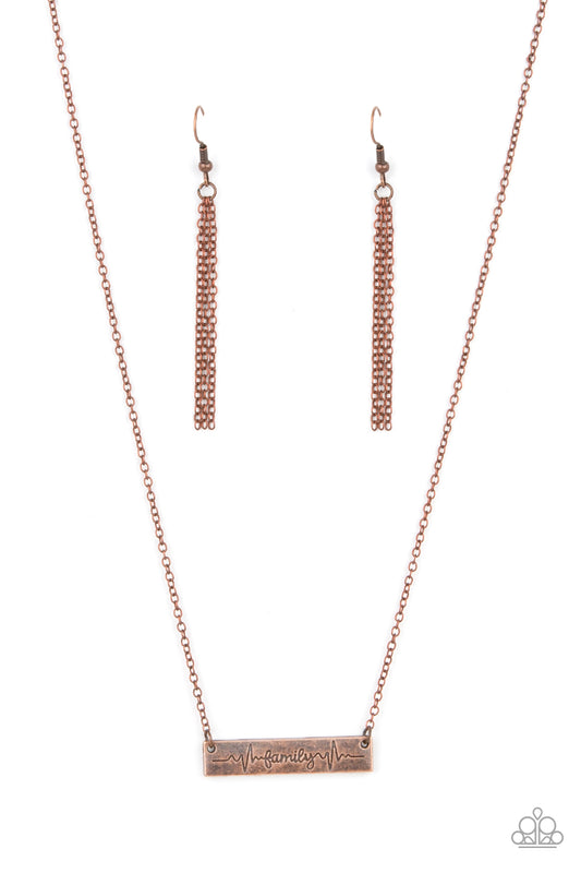 Paparazzi Accessories-Living The Mom Life Copper Inscribed "Family" Necklace Set