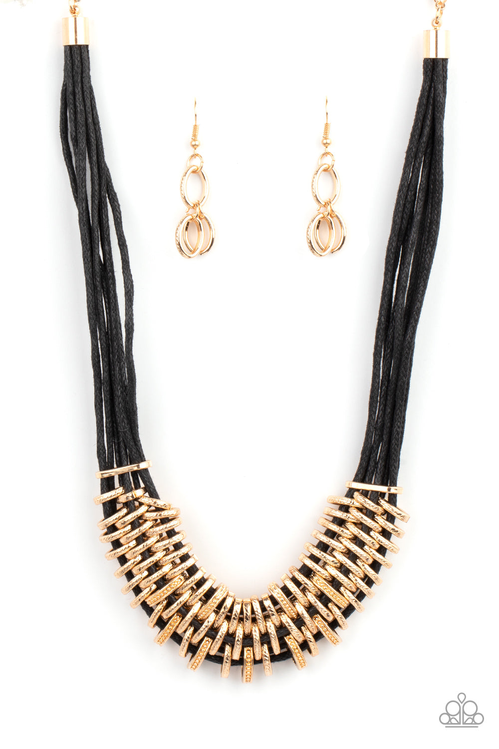 Paparazzi Accessories-Lock, Stock, and SPARKLE Gold/Black Strand Necklace Set