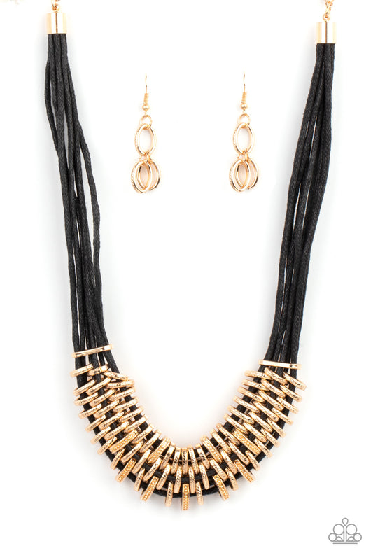 Paparazzi Accessories-Lock, Stock, and SPARKLE Gold/Black Strand Necklace Set