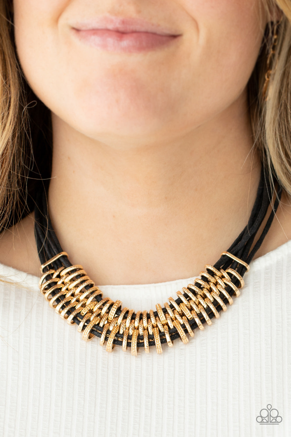 Paparazzi Accessories-Lock, Stock, and SPARKLE Gold/Black Strand Necklace Set