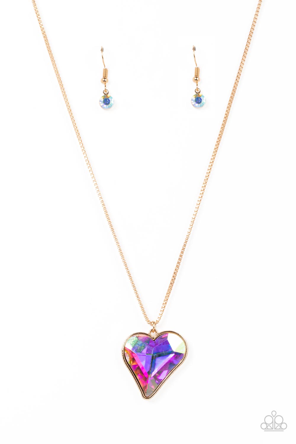 Paparazzi Accessories-Lockdown My Heart Gold Heart Iridescent Necklace S