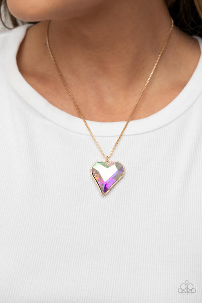 Paparazzi Accessories-Lockdown My Heart Gold Heart Iridescent Necklace S