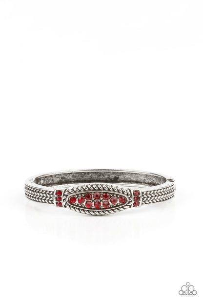 Paparazzi Accessories-Locked in Luster Red Rhinestone Rustic Cuff Bangle Bracelet