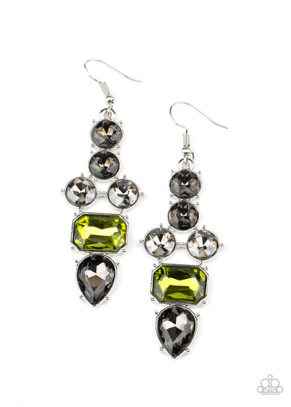 Paparazzi Accessories-Look At Me GLOW! Green Rhinestone Earrings