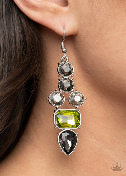 Paparazzi Accessories-Look At Me GLOW! Green Rhinestone Earrings