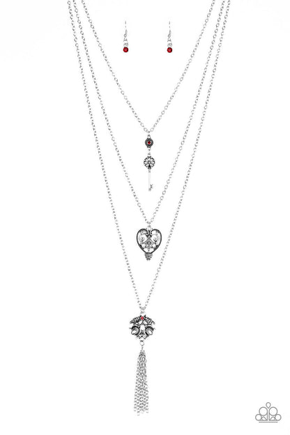 Paparazzi Accessories-Love Opens All Doors Key Frame Red Necklace Set
