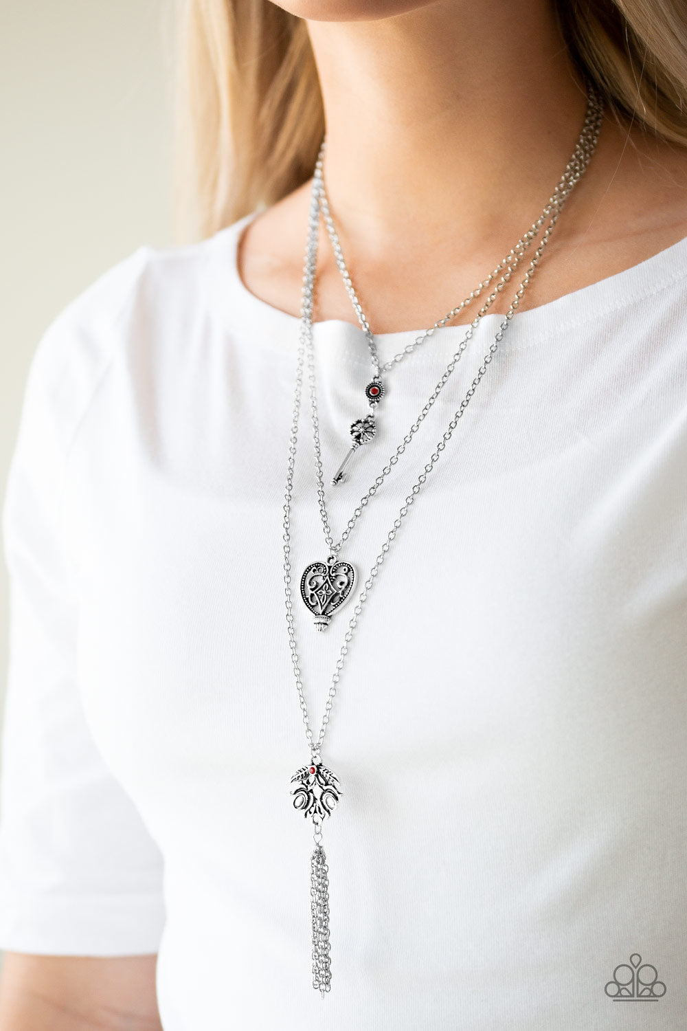 Paparazzi Accessories-Love Opens All Doors Key Frame Red Necklace Set