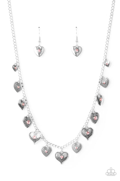 Paparazzi Accessories-Lovely Lockets Pink Rhinestone Necklace Set