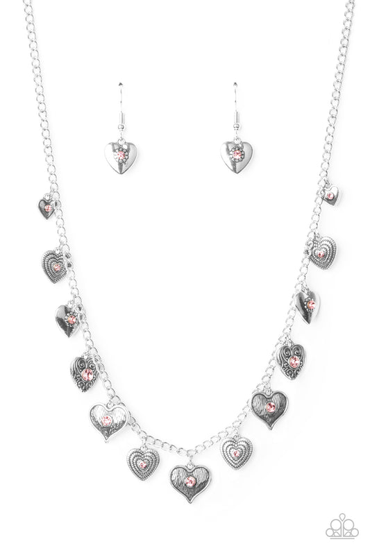 Paparazzi Accessories-Lovely Lockets Pink Rhinestone Necklace Set